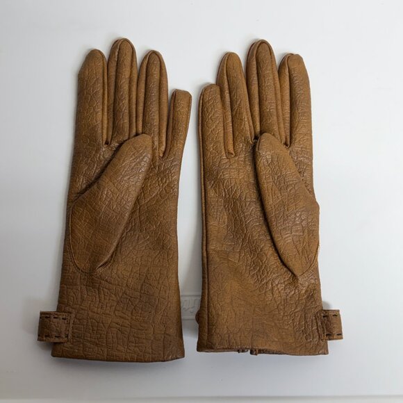 Vintage Women's Faux Leather Vinyl Textured Buckle Strap Gloves - Picture 2 of 6